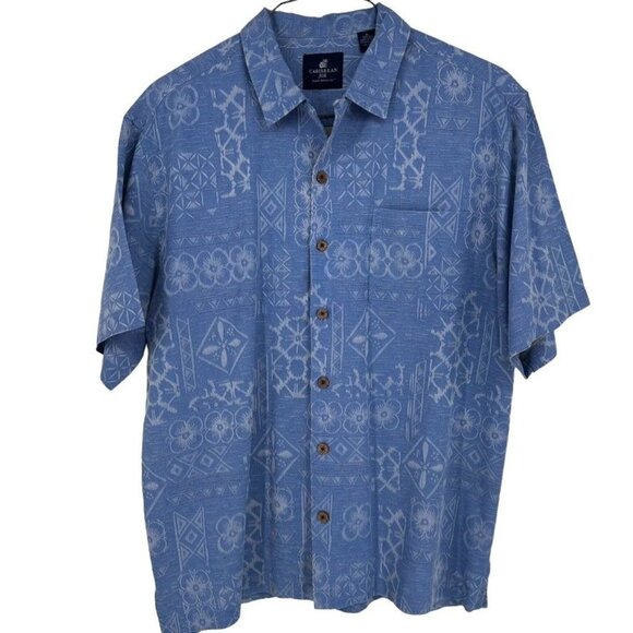 Caribbean Joe 100 Silk Men's XL Blue Textured Button Up Short Sleeve - Picture 1 of 9
